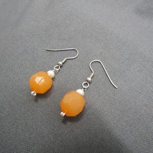 Dangler Drop Silver Tone Orange Earrings For Her Women Teen Girl Chic Jewelry